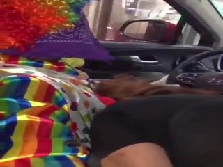 Clown gets shaft sucked while ordering food