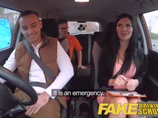Fake Driving School exam failure ends in threesome double creampie