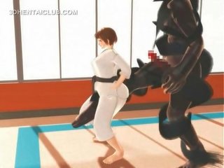 Hentai karate jaunas moteris springimas apie a masinis manhood į 3d