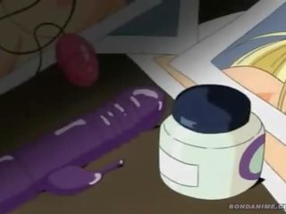 Nasty cartoon slut begs to be untied but still gets her wet pussy and tight Anal filled by a toy