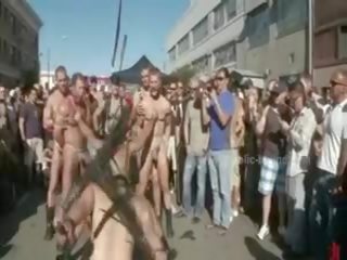 Publik plaza with stripped men prepared for banteng coarse violent homo group bayan video