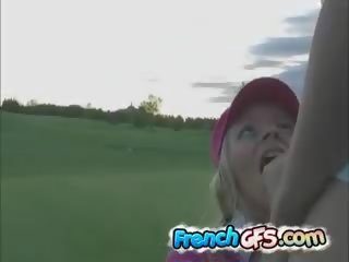 Slutty French schoolgirl Blowjob In The Golf Course