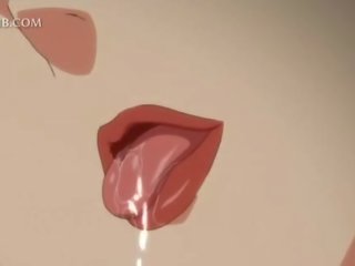 Innocent anime mademoiselle fucks big pecker between tits and cunt lips