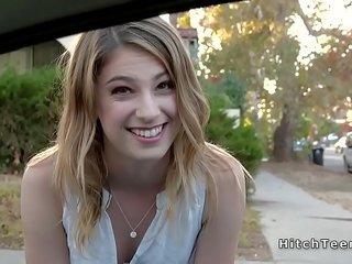 Thankful blonde teen hitchhiker fucks strangers penis