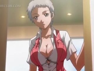Shorthaired hentai young lover boobs teased by her swell GF